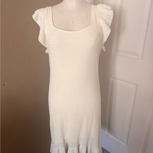 House of Harlow 1960 Cream Knit Midi Dress with Ruffle Sleeves